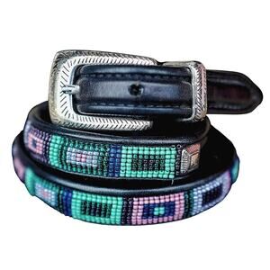 BRIGHTON Vintage Beaded Western Belt Sz S / 90‘s Boho Southwestern Handmade